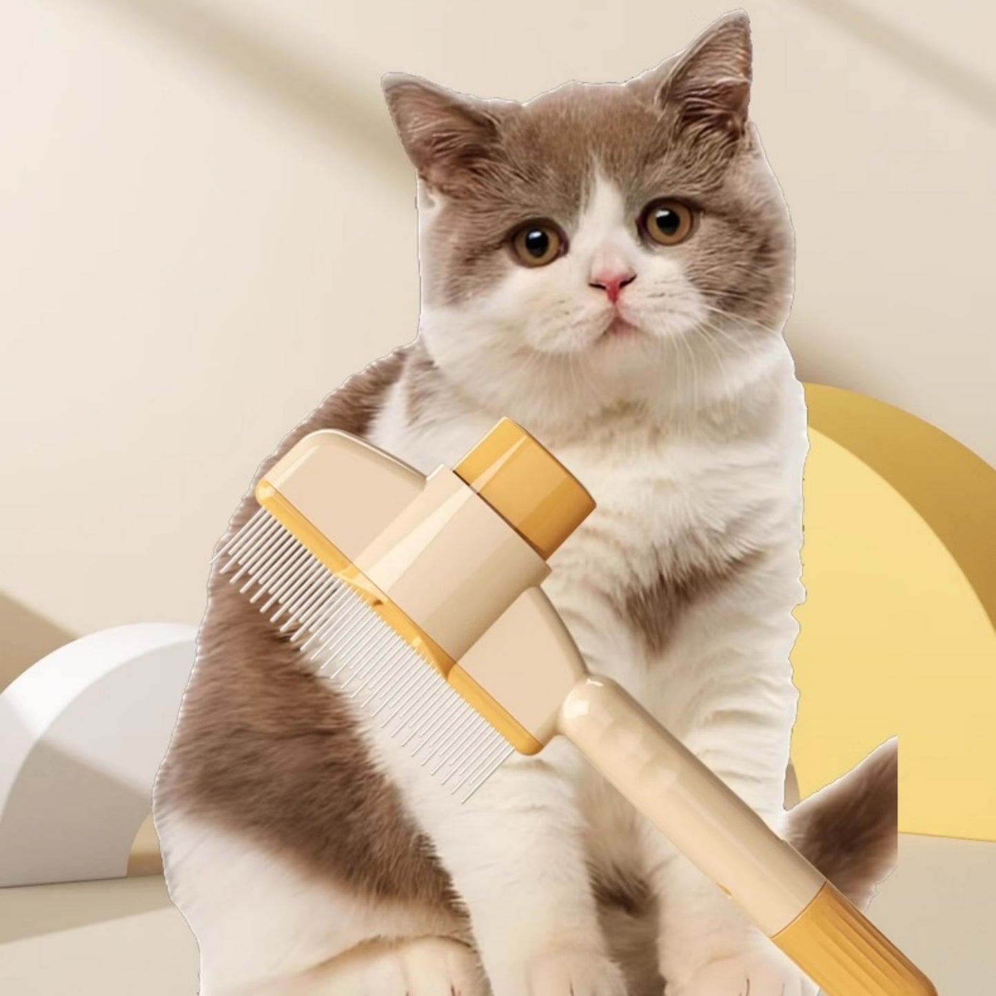 Cat Brush with Release Button, Built-in Stainless Steel