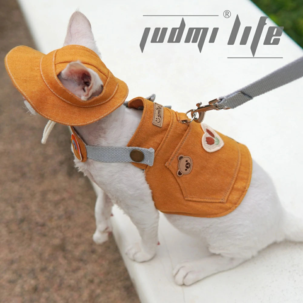 Cat Orange Canvas Chest Leash Set Includes Hat