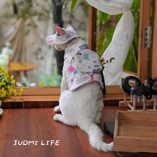 Cat Pink Canvas Cartoon Patch Chest Leash Set Includes Hat