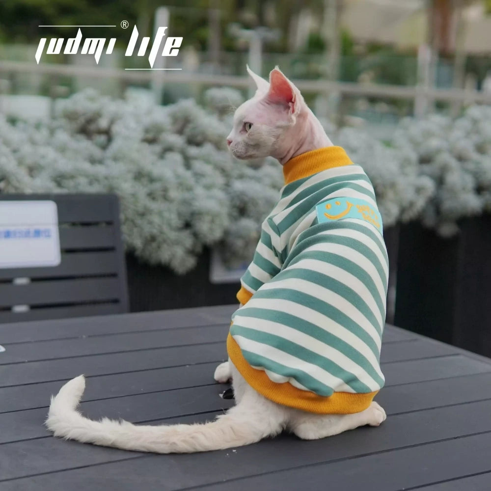 Cat summer pure cotton breathable and comfortable striped shirt