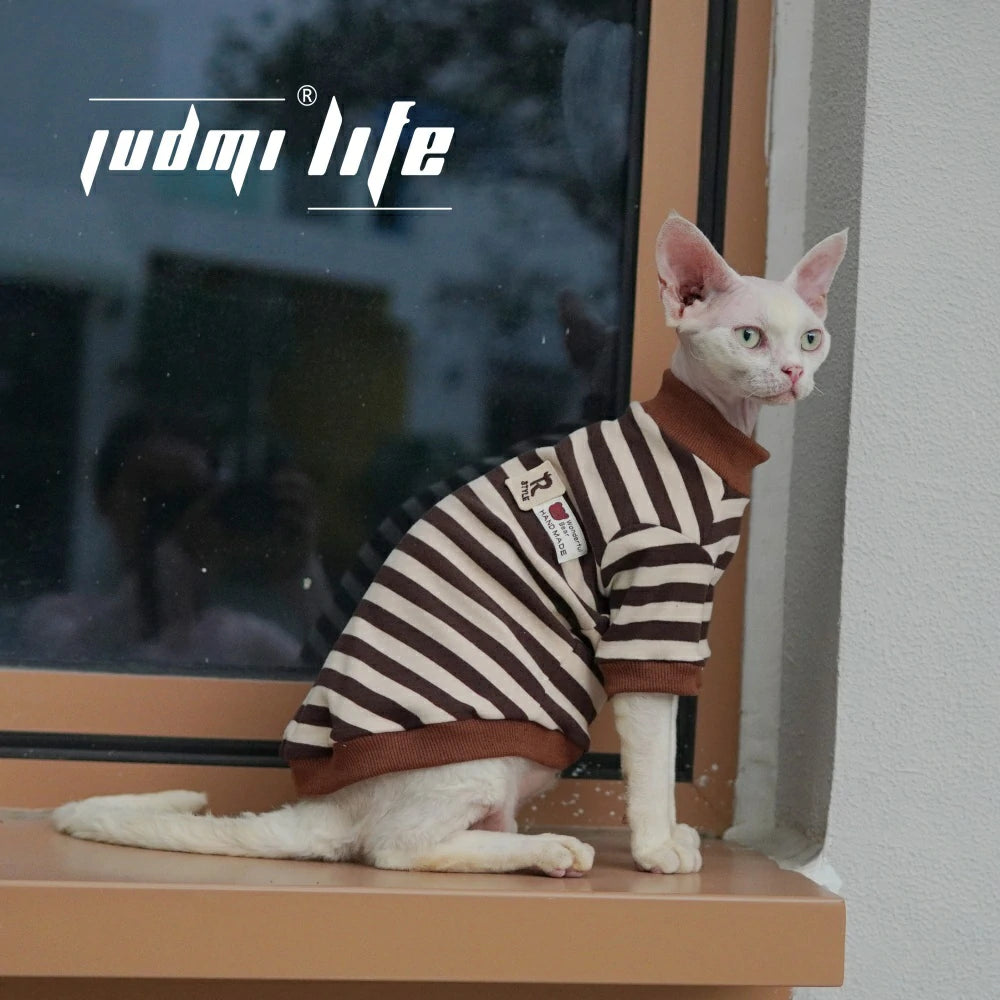 Cat summer pure cotton breathable and comfortable striped shirt