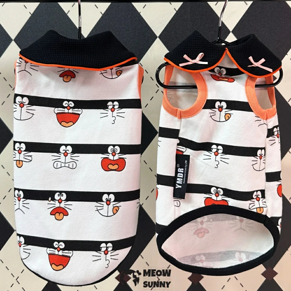 Cat traction chest back hat hairless cat clothes Doraemon bamboo dragonfly sun hat