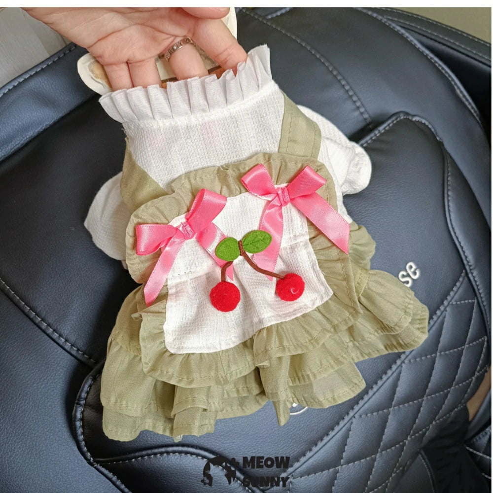 Cherry Cake Skirt Pet Clothes Green Pastoral Style Dog Princess Skirt