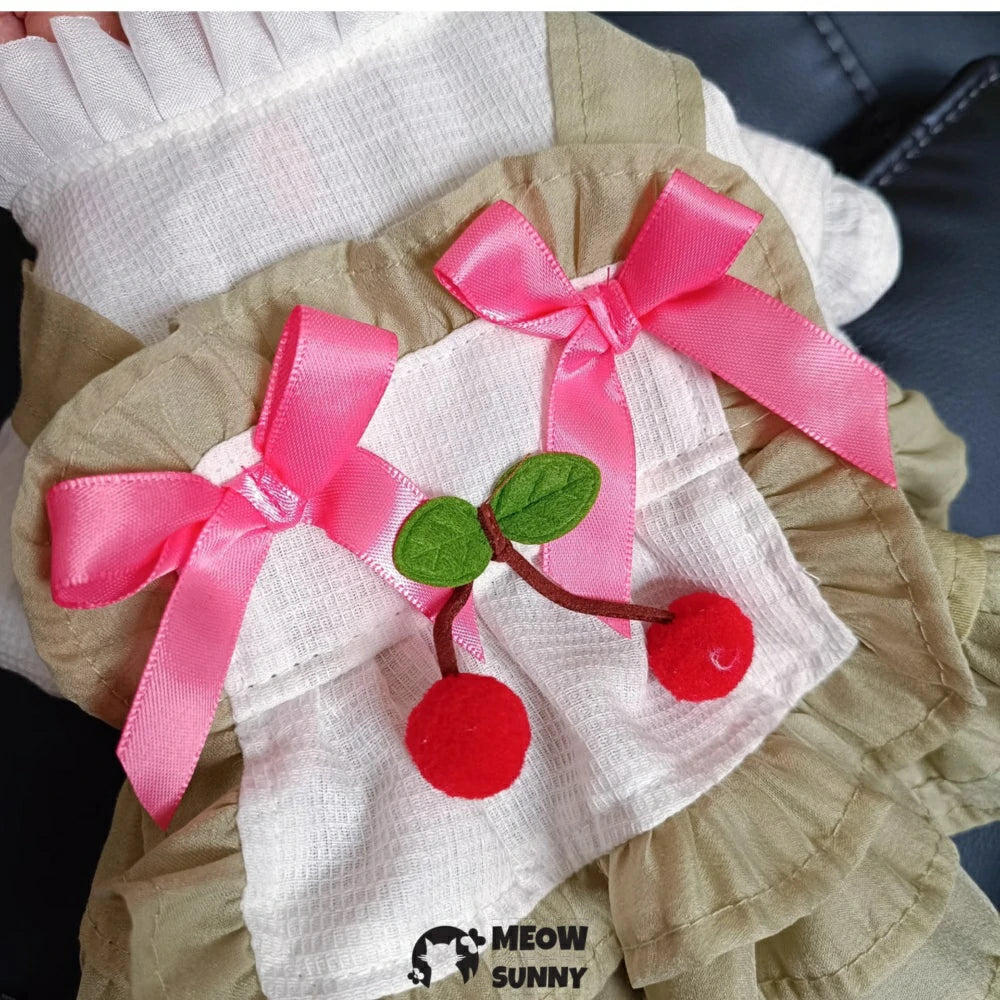 Cherry Cake Skirt Pet Clothes Green Pastoral Style Dog Princess Skirt