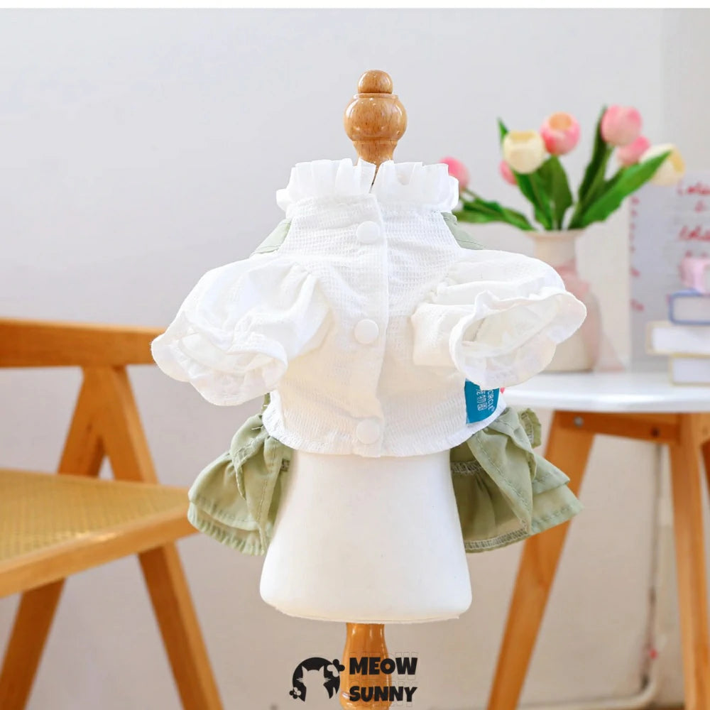 Cherry Cake Skirt Pet Clothes Green Pastoral Style Dog Princess Skirt