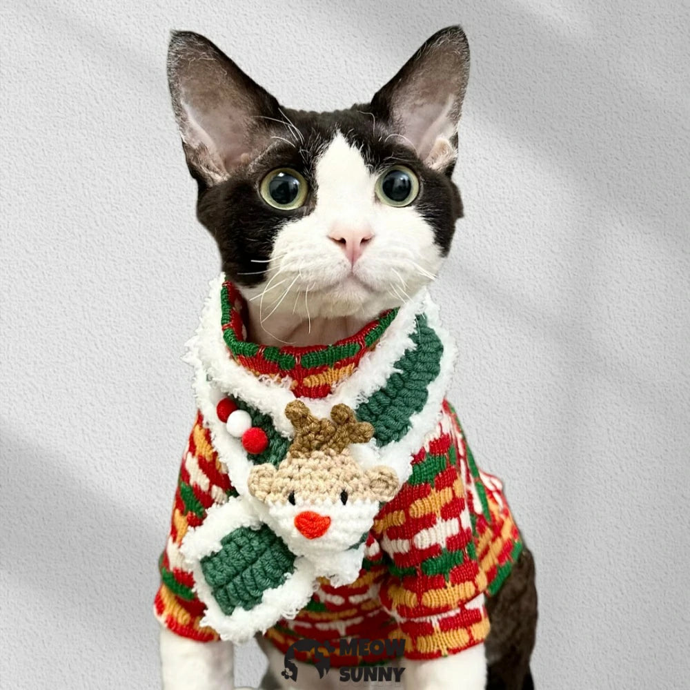 Christmas Red Knitted Turtleneck Sweater Warm Winter Hairless Cat Pet Clothes