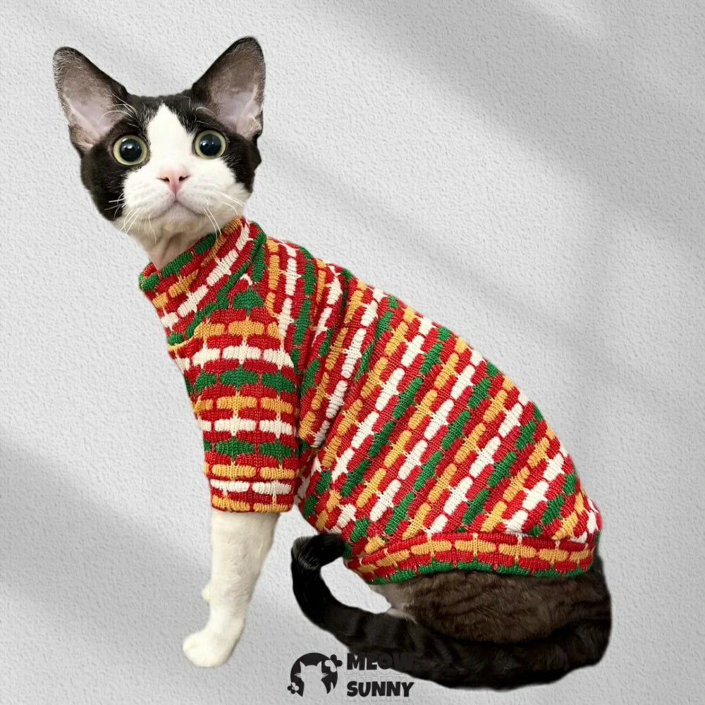 Christmas Red Knitted Turtleneck Sweater Warm Winter Hairless Cat Pet Clothes