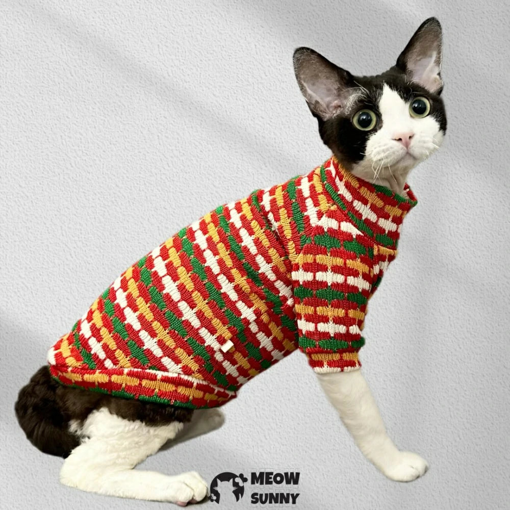 Christmas Red Knitted Turtleneck Sweater Warm Winter Hairless Cat Pet Clothes