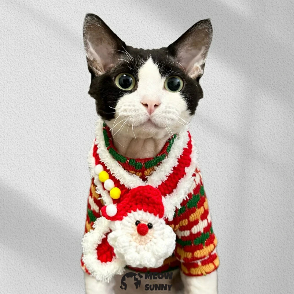Christmas Red Knitted Turtleneck Sweater Warm Winter Hairless Cat Pet Clothes
