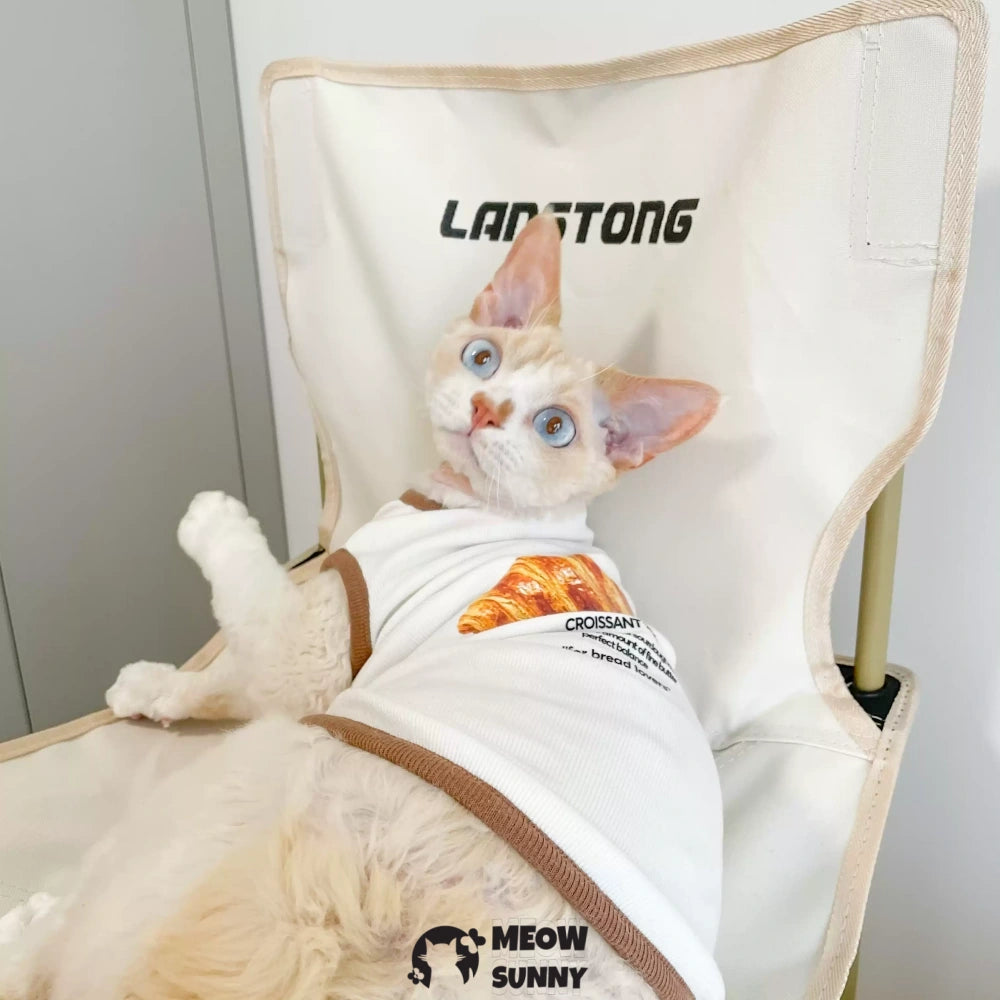 Croissant Sphynx Cat Clothes, Breathable Hairless Cat Shirts