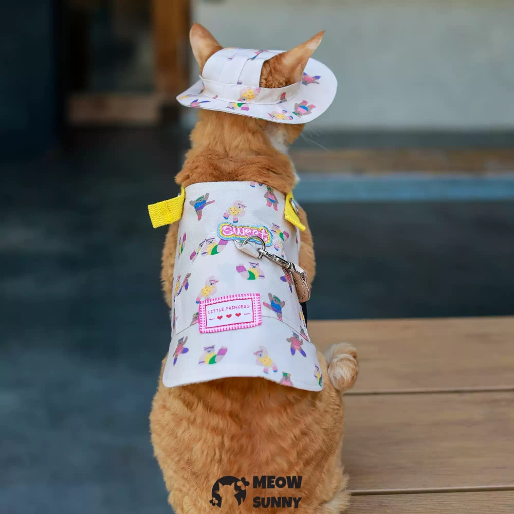 Cute Bear Pattern Cat Leash and Harness Set with Hat