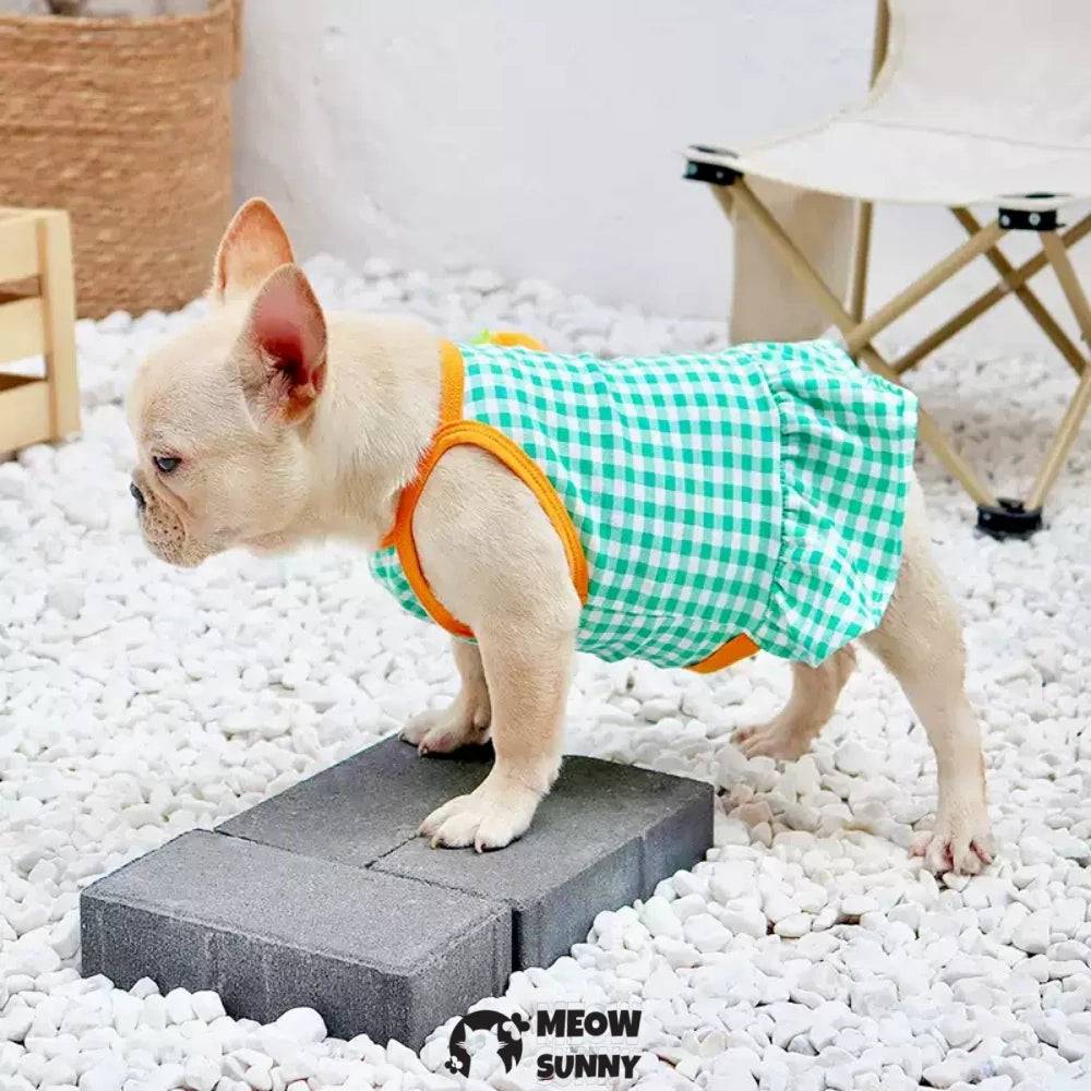 Cute French Bulldog Summer Suspender Dress Thin Cotton Dress
