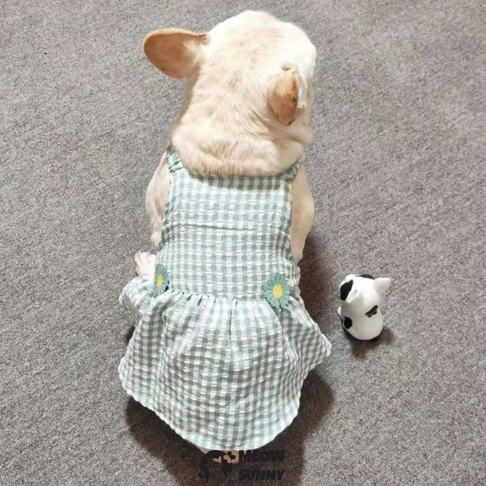 Cute Plaid Dog Dress Set with Bow Tie Harness Leash for Small Dogs