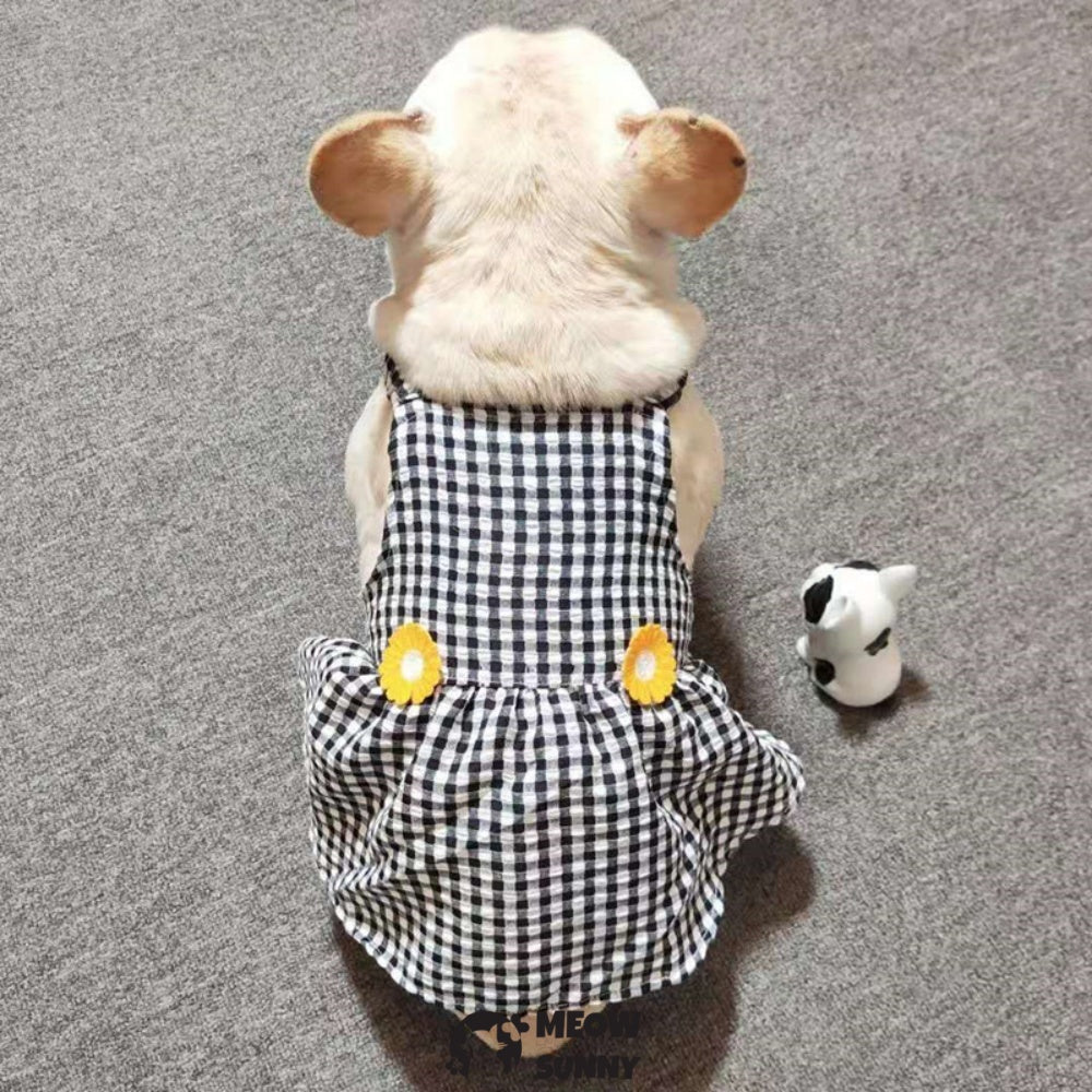 Cute Plaid Dog Dress Set with Bow Tie Harness Leash for Small Dogs