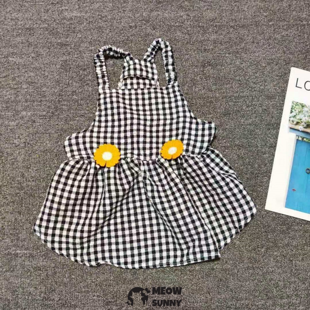 Cute Plaid Dog Dress Set with Bow Tie Harness Leash for Small Dogs