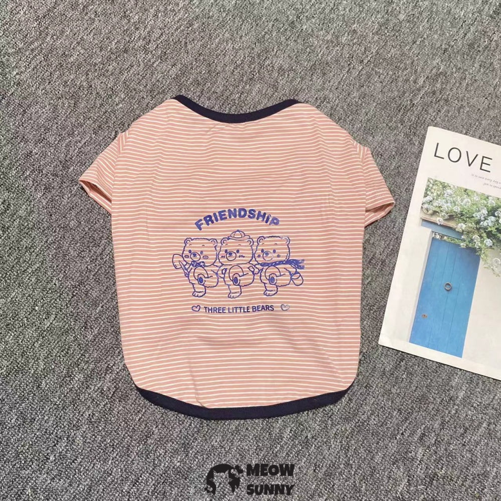 Cute Striped Small Dog T Shirts Soft Cotton Girl Dog Clothes Breathable