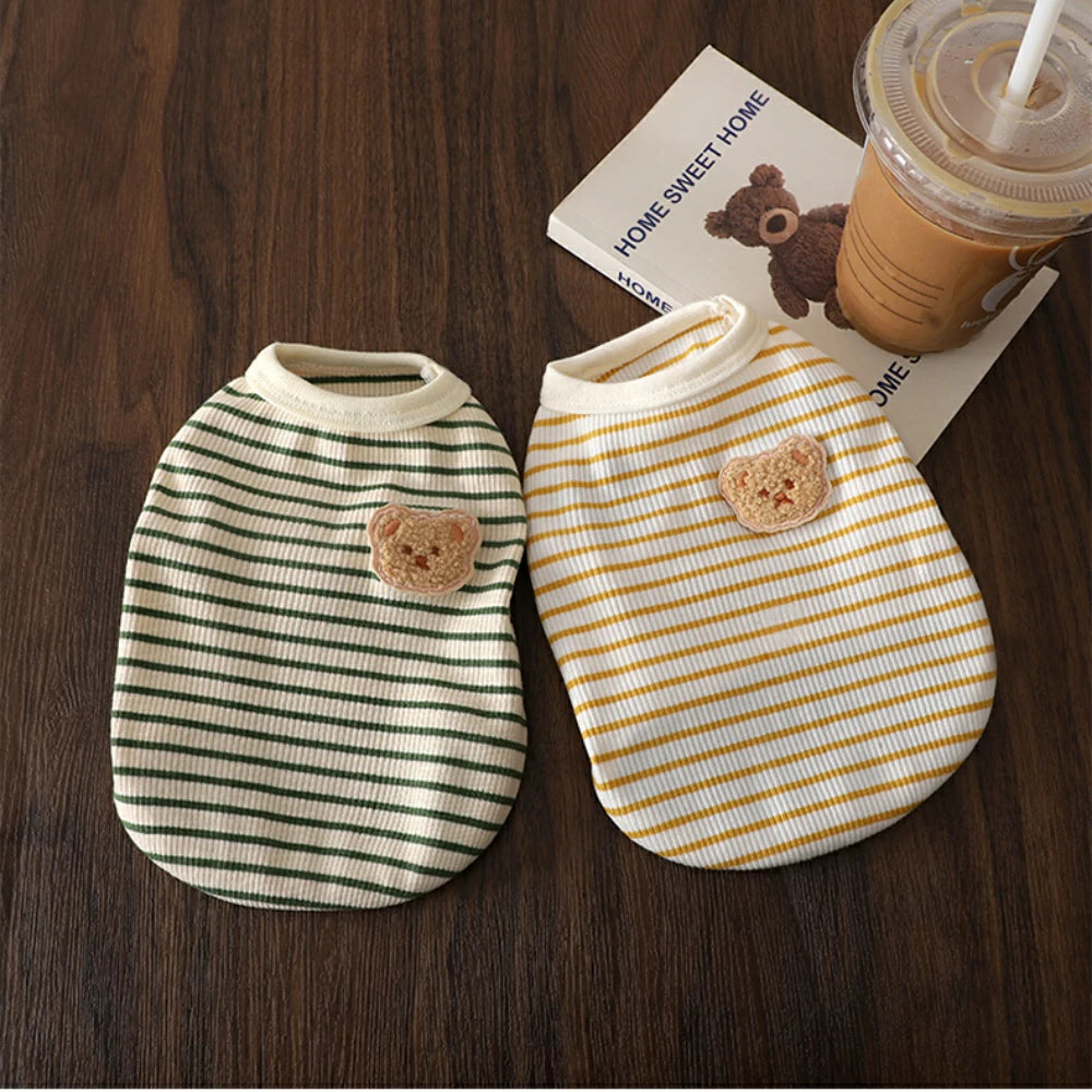 Cute Striped Small Dog T Shirts Soft Cotton Girl Dog Clothes Breathable