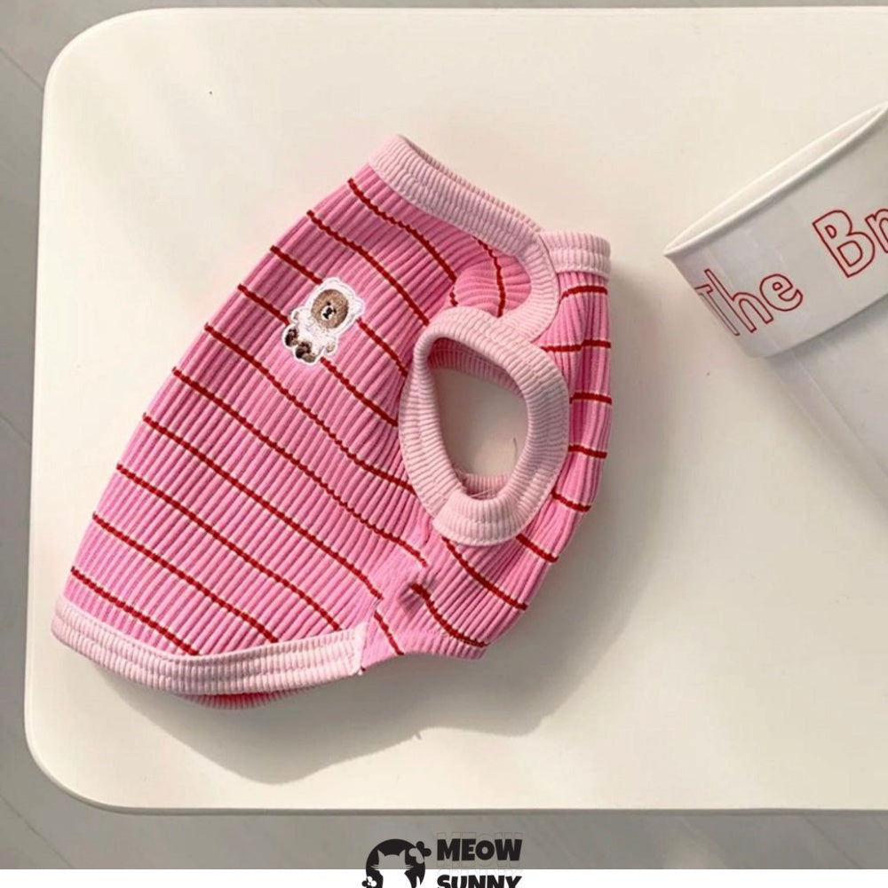 Cute Striped Small Dog T Shirts Soft Cotton Girl Dog Clothes Breathable