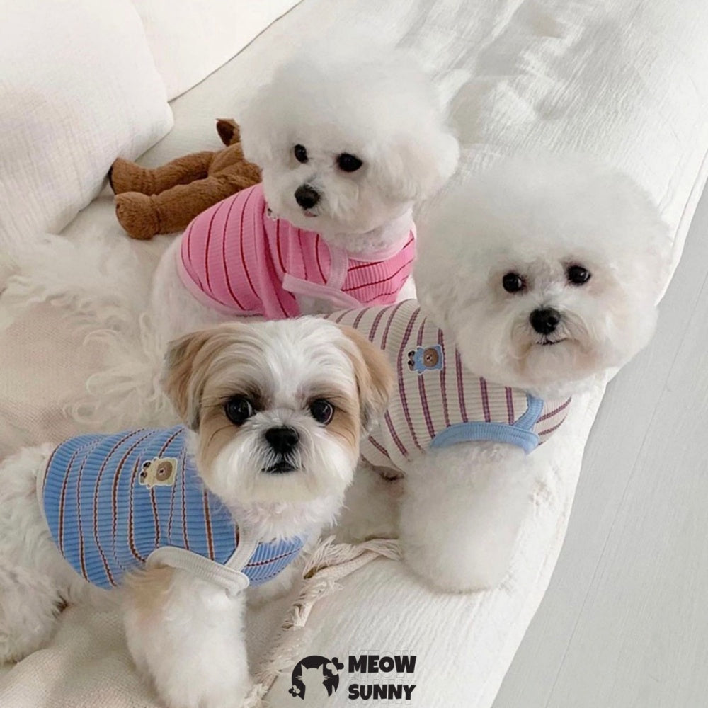 Cute Striped Small Dog T Shirts Soft Cotton Girl Dog Clothes Breathable