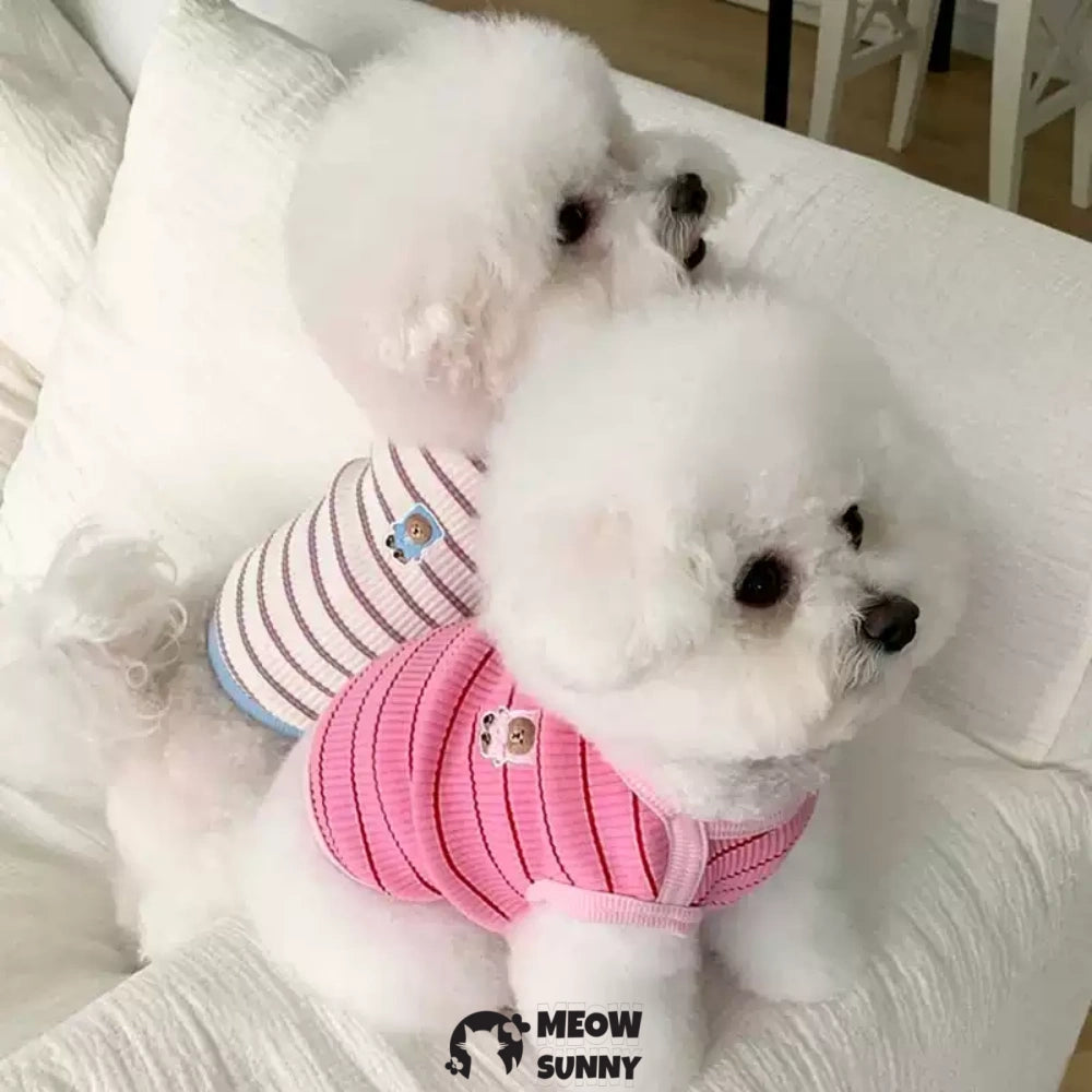 Cute Striped Small Dog T Shirts Soft Cotton Girl Dog Clothes Breathable
