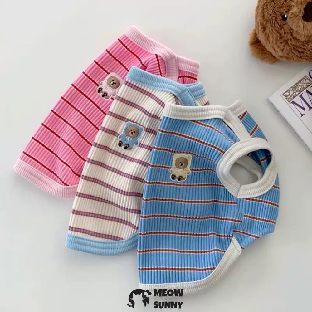 Cute Striped Small Dog T Shirts Soft Cotton Girl Dog Clothes Breathable