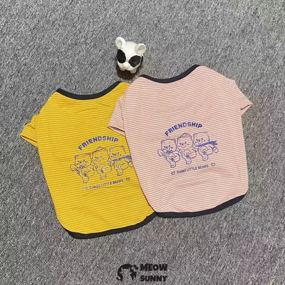 Cute Striped Small Dog T Shirts Soft Cotton Girl Dog Clothes Breathable