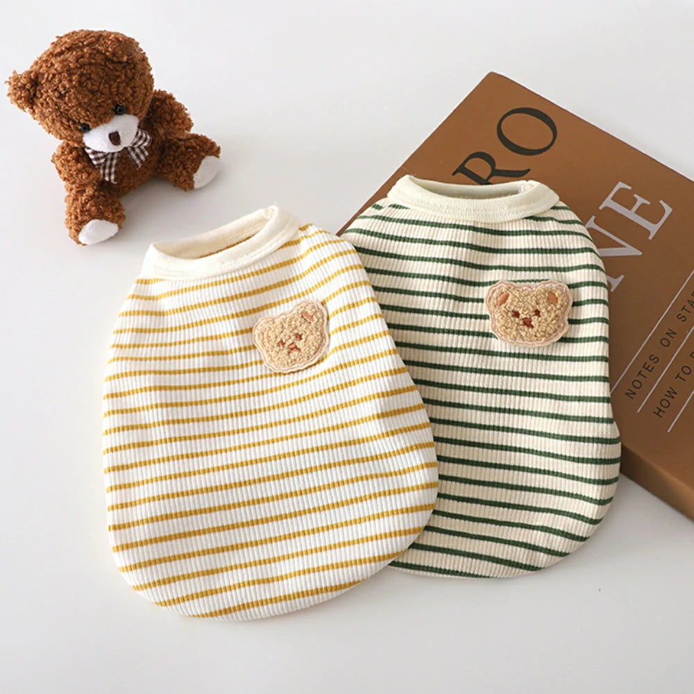 Cute Striped Small Dog T Shirts Soft Cotton Girl Dog Clothes Breathable