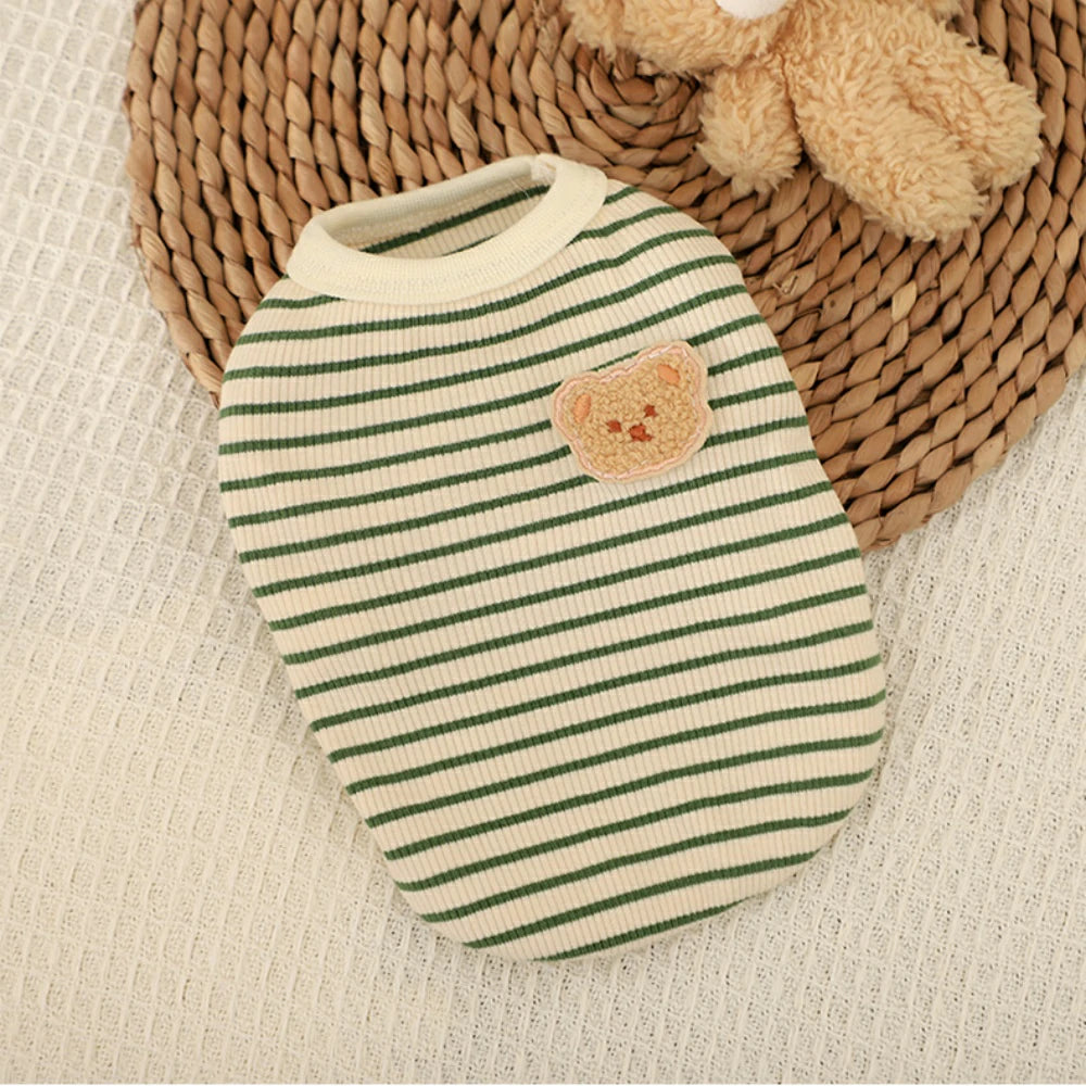 Cute Striped Small Dog T Shirts Soft Cotton Girl Dog Clothes Breathable