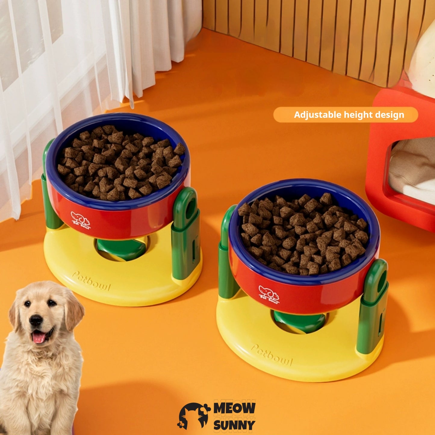Adjustable height cat&dog bowl