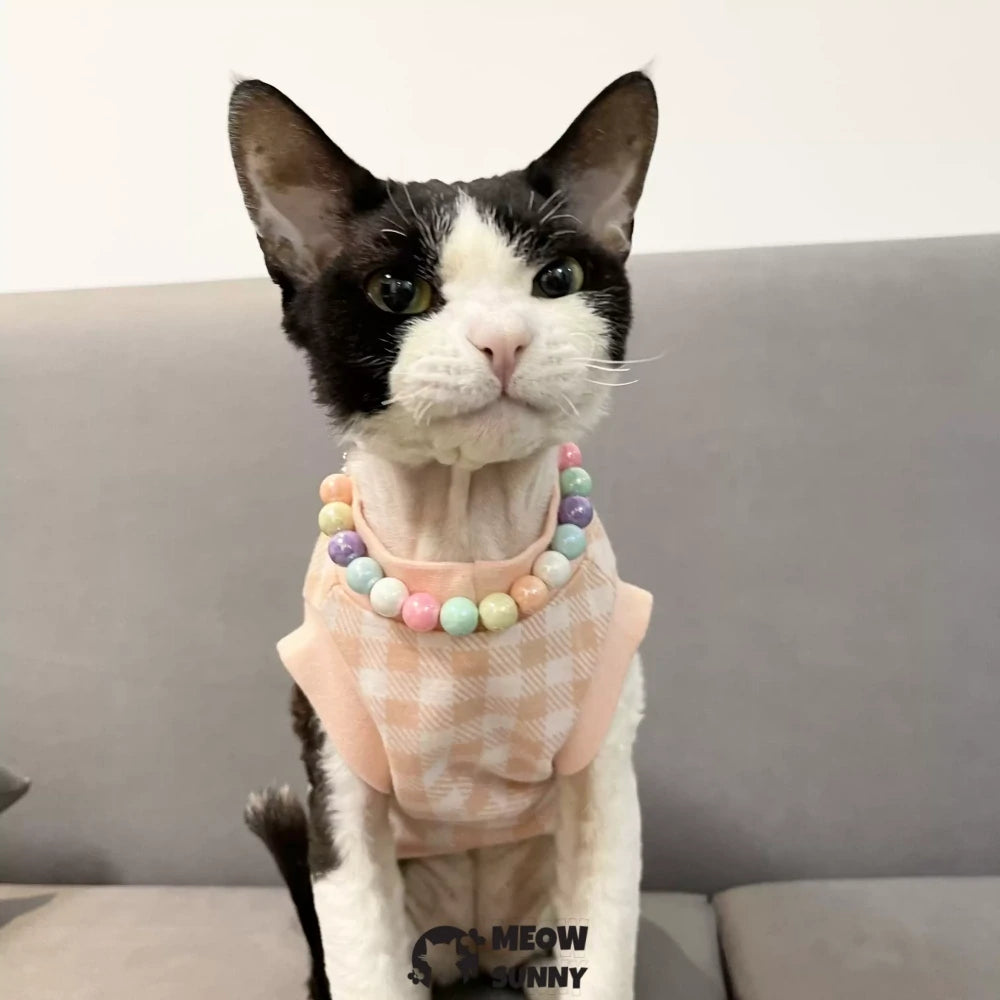 Devon Hairless Cat Skin-friendly Hypoallergenic Short-sleeved Plaid Vest
