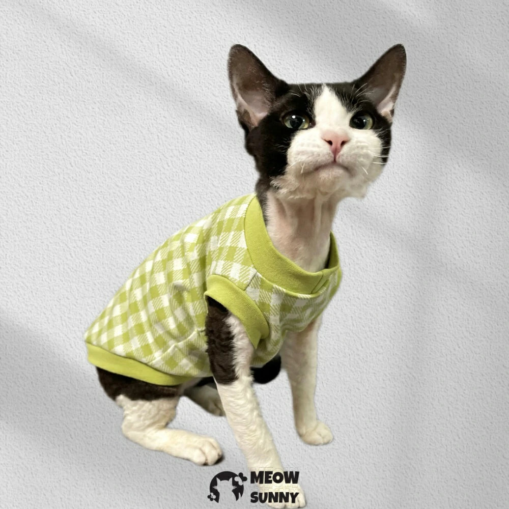 Devon Hairless Cat Skin-friendly Hypoallergenic Short-sleeved Plaid Vest