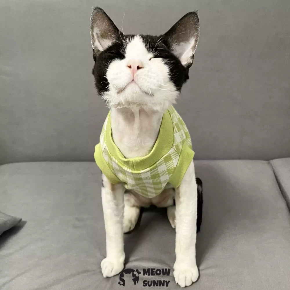 Devon Hairless Cat Skin-friendly Hypoallergenic Short-sleeved Plaid Vest