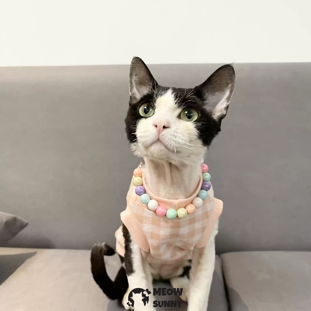 Devon Hairless Cat Skin-friendly Hypoallergenic Short-sleeved Plaid Vest