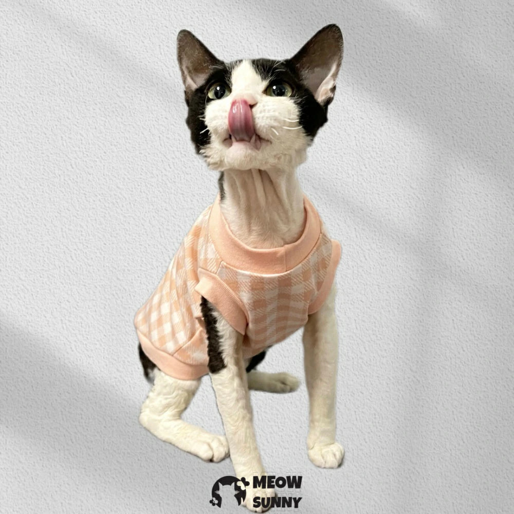 Devon Hairless Cat Skin-friendly Hypoallergenic Short-sleeved Plaid Vest