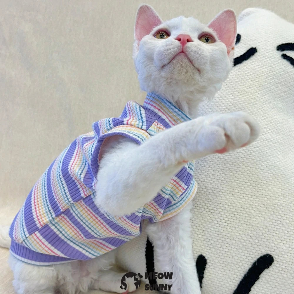 Devon cat clothes pure cotton colorful striped high elastic vest