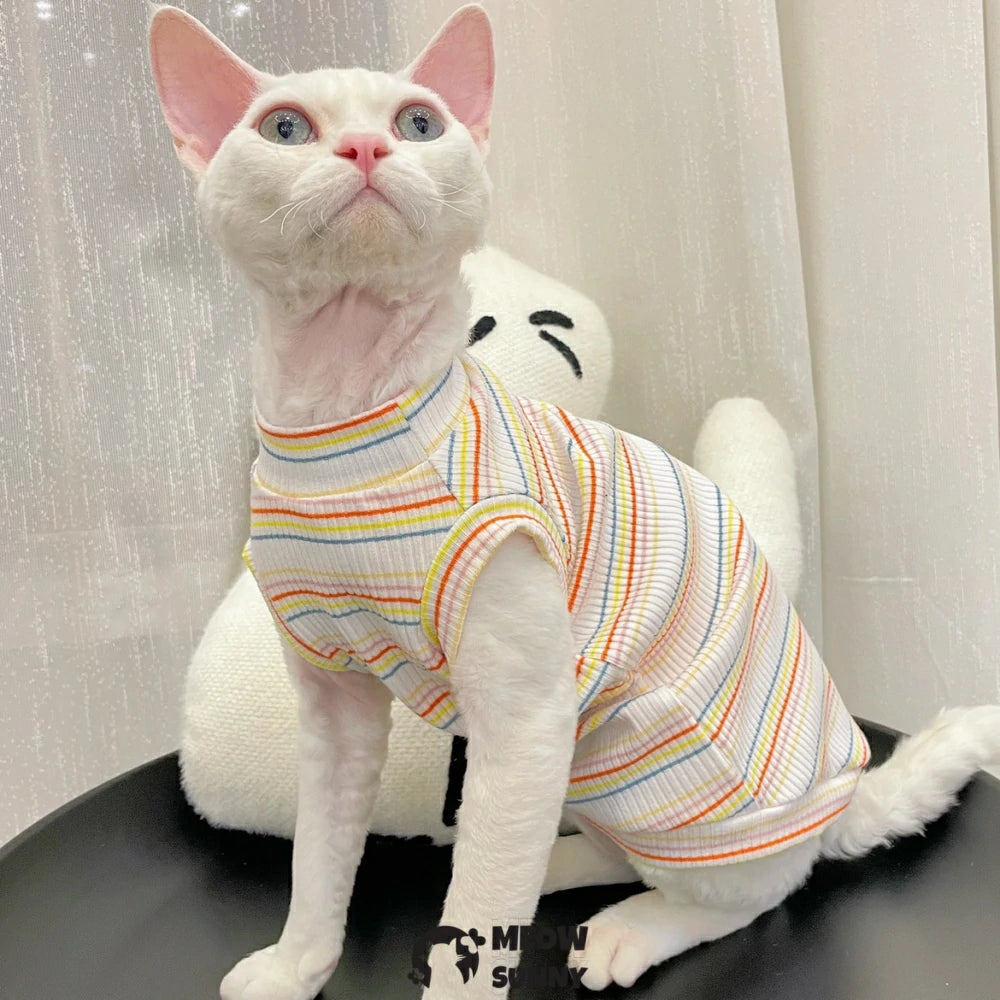 Devon cat clothes pure cotton colorful striped high elastic vest