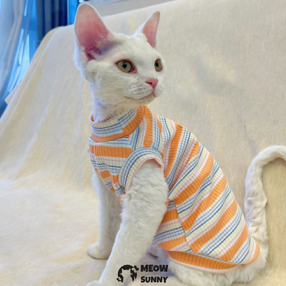 Devon cat clothes pure cotton colorful striped high elastic vest