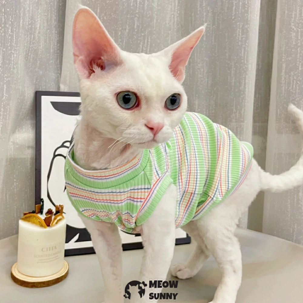 Devon cat clothes pure cotton colorful striped high elastic vest