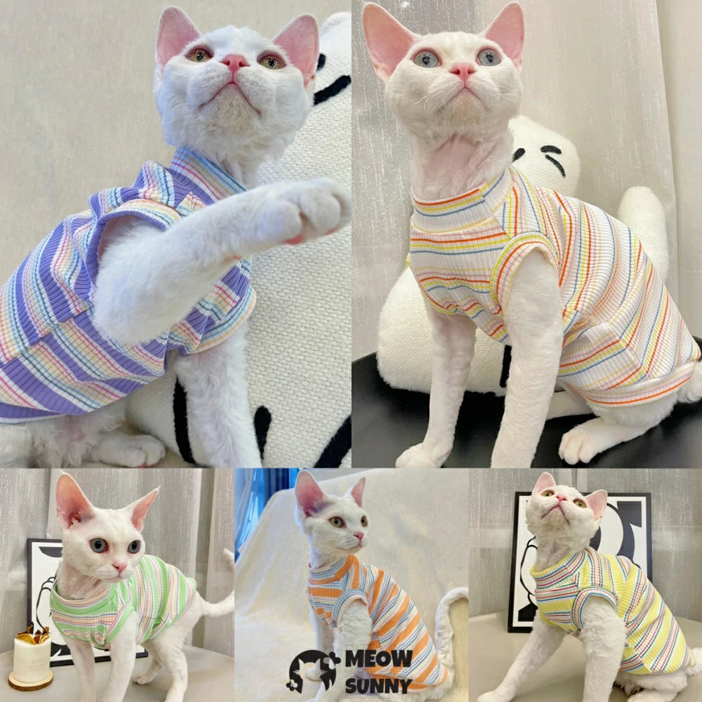 Devon cat clothes pure cotton colorful striped high elastic vest
