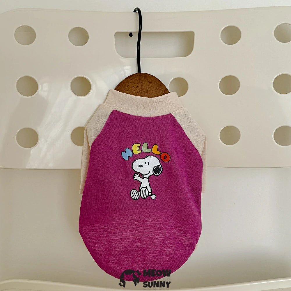 Devon cat clothes pure cotton contrast color stitching print T-shirt