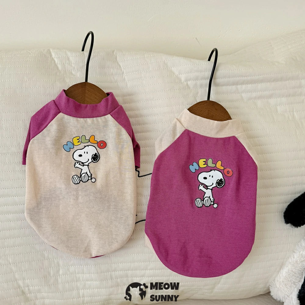 Devon cat clothes pure cotton contrast color stitching print T-shirt