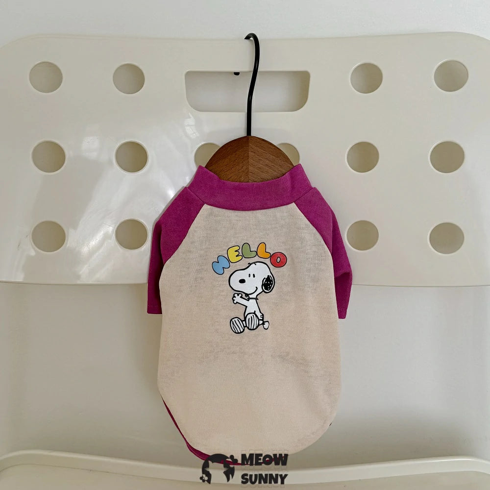 Devon cat clothes pure cotton contrast color stitching print T-shirt
