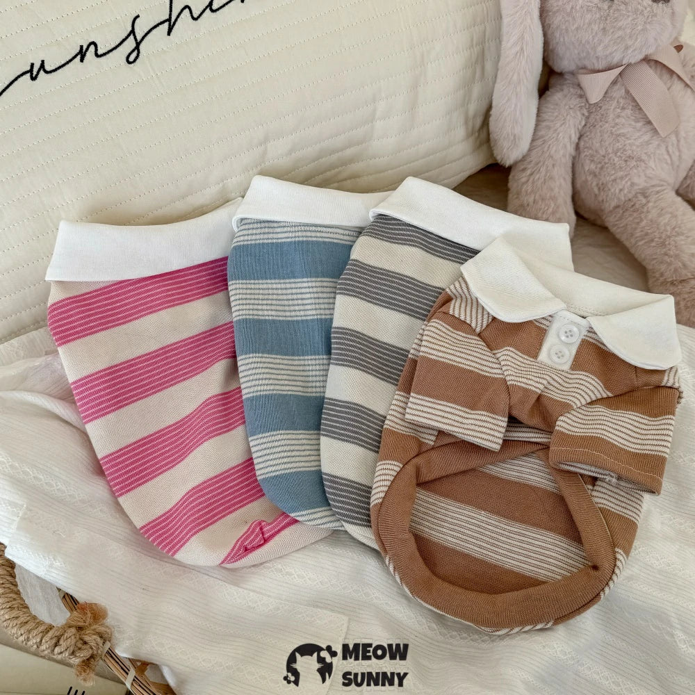 Devon cat clothes pure cotton striped polo shirt