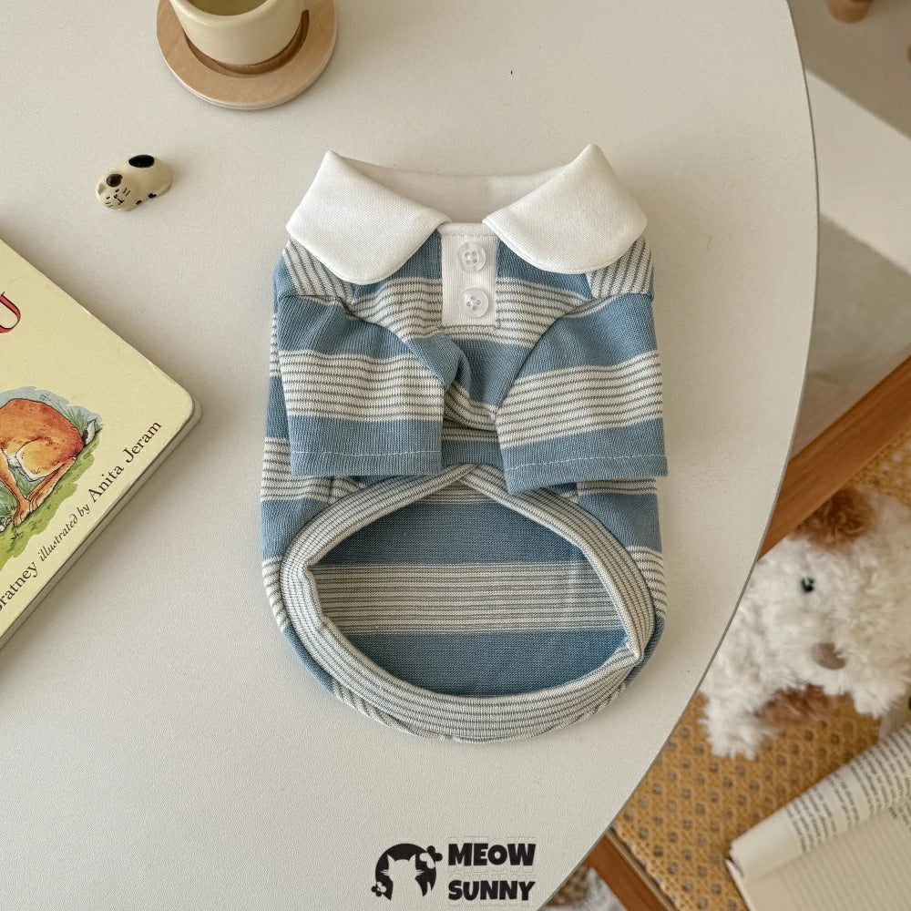 Devon cat clothes pure cotton striped polo shirt