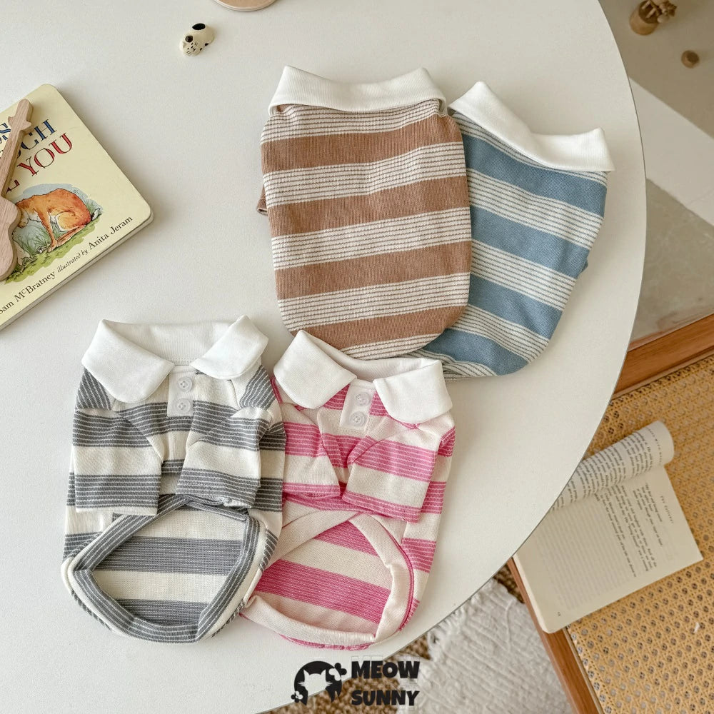 Devon cat clothes pure cotton striped polo shirt