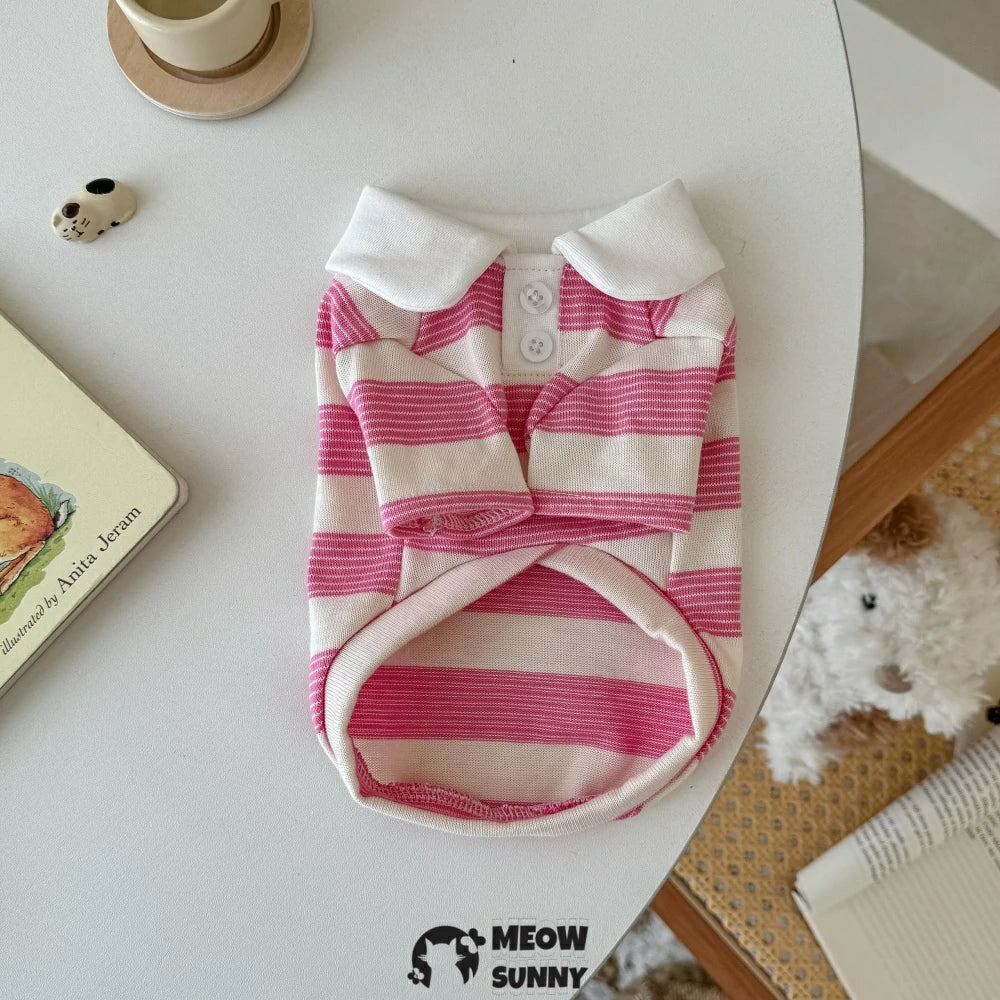 Devon cat clothes pure cotton striped polo shirt