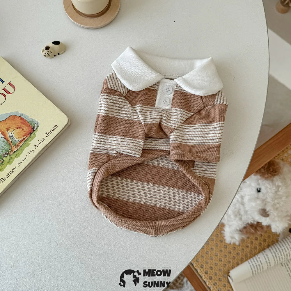 Devon cat clothes pure cotton striped polo shirt