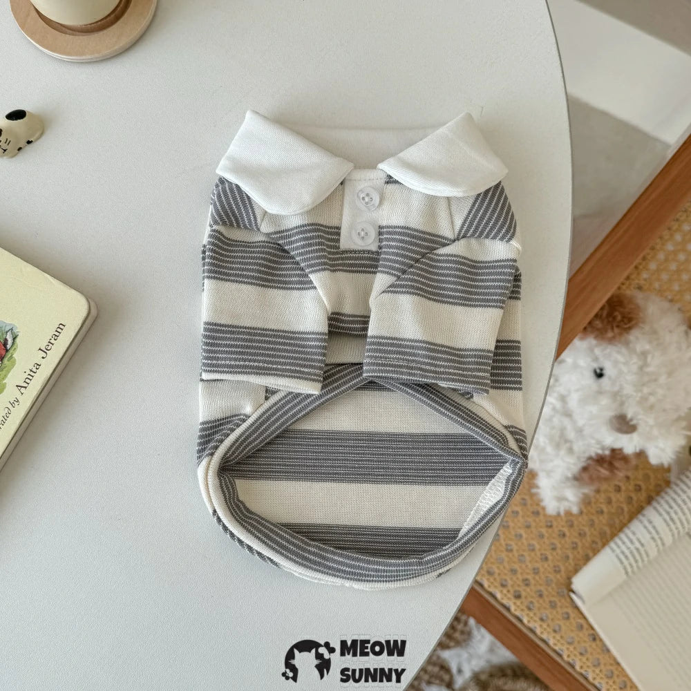 Devon cat clothes pure cotton striped polo shirt