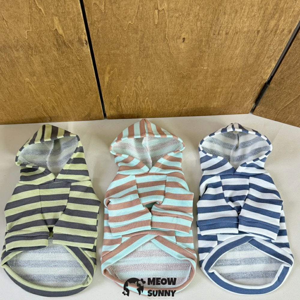 Devon cat clothes spring and autumn pure cotton striped hooded sweatshirt
