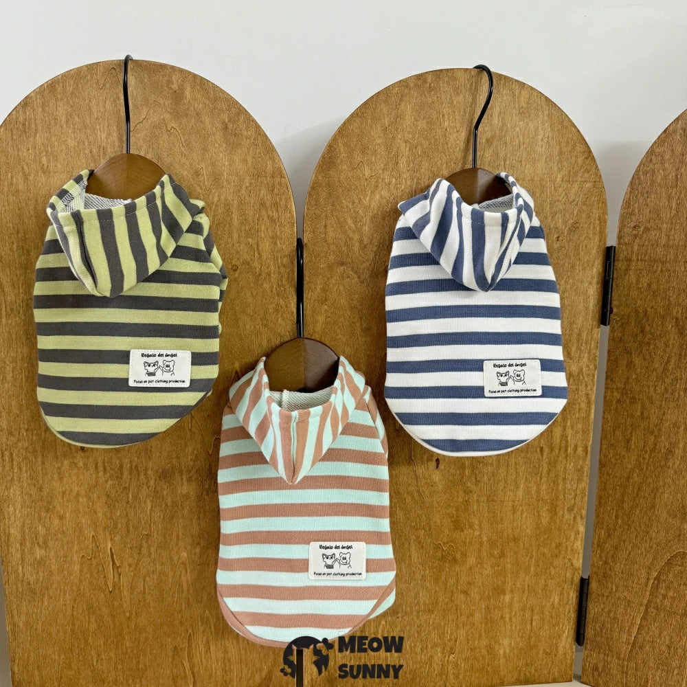 Devon cat clothes spring and autumn pure cotton striped hooded sweatshirt